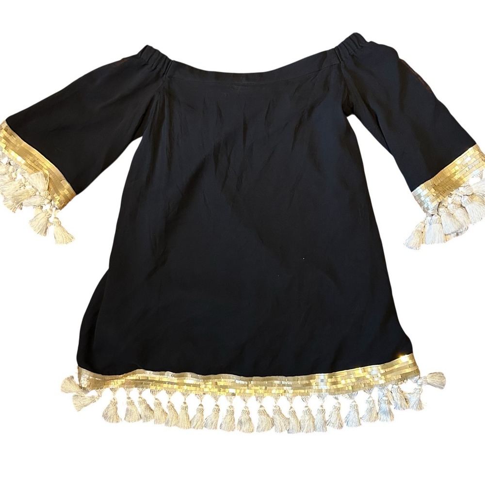 Mestiza New York Dress Cha Cha Silk Shimmy Off the Shoulder Tassel Sequin Sz XS - Picture 4 of 8